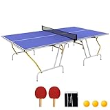 SPORTNOW Tischtennisplatte in Viertel Klappbar Tischtennistisch mit 2 Tischtennisschlägern, 3 Bällen, Tischtennisnetz, Blau