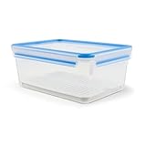 EMSA Clip & Close Frischhaltedose, rechteckig, 3,7 L, Aufbewahrungsbox, 100 Prozent dicht, spülmaschinen-, gefrier-, mikrowellenfest, Transparent, Blau, Made in Germany, 512888