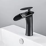 LYMGRZ Waschbeckenarmatur mit Wasserfallauslauf, Messing-Waschtischarmatur, Mischbatterie für Warm- und Kaltwasser, Einhebel-Waschtischarmatur mit Wasserfallauslauf, Schwarz, Kurz (Nero, Short) LWX
