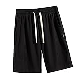 Oshhni Sportshorts für Herren mit Kordelzug, Strandshorts, Fitness, schnell trocknend, Training, elastische Taille, lang, Sommershorts, Schwarz, XXXL