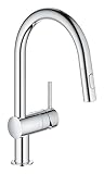 GROHE Minta, Küchenarmatur 2 Strahlarten (Wasserhahn Küche mit ausziehbarer Dualbrause, 360° schwenkbar, wassersparend dank variabler Mengenbegrenzung, einfache Montage am Spülbecken), chrom, 32321002