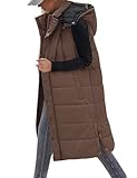 Vancavoo Lange Weste Damen mit Kapuze Ärmellose Steppweste Lang Daunenweste Übergangsweste Winterjacke Longweste Leichte Warm Gesteppt Winterweste Mäntel,Kaffee,L