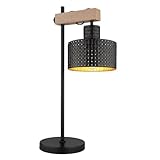 GLOBO LED Tischlampe schwarz gold Tischleuchte höhenverstellbar Nachttischlampe Beistelllampe Holzoptik,6W 806lm warmweiß, LxH 31 x 55 cm