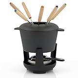 BBQ-Toro Gusseisen Fondue Set für 6 Personen | 1 Liter | Fondueset 13 teilig mit Brenner und Gabeln | Fondue-Set, Käsefondue Set, Fleischfondue Set, Schokofondue Set (schwarz bereits eingebrannt)