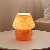 Dawnwake Pilz Nachttischlampe Tischlampe, Led Dimmbar Tischleuchte Deko Wohnzimmer, Schlafzimmer Tischlampen, Mushroom Bedside Table Lamp, Keramikbasis Glas Klein Nachtlampe (Flammorange)