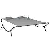 Myheimly Outdoor Loungebett mit 2 Kissen für 2 Personen Doppelliege Gartenliege Relaxliege Sonnenliege Liege Gartenmöbel Stoff Anthrazit,Ohne Markise
