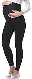 Be Mammy Lange Umstandsleggings aus Viskose Leggings Blickdicht Damen, Maternity Clothing, Ideal für die Schwangerschaft BE-02 (Schwarz, M)