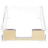 Healvian Transparenter Acryl Notizblockhalter und Büroklammerbehälter Kleiner Schreibtisch Organizer für Notizblöcke Visitenkarten Kleinteile Praktischer Memo Spender für Büro Schule und