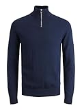 JACK & JONES Herren Dünner Strickpullover | Stehkragen Sweater mit Reißverschluss | Langarm Basic JJEEMIL, Farben:Navy, Größe Pullover:XL
