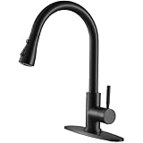 RICINUN Küchenarmaturen mit herausziehbarem Sprüher, mattschwarz, hoher Bogen, Einhebel-Spültischarmatur, 1 oder 3 Löcher, kommerzieller moderner Edelstahl-Wasserhahn für Wohnmobil, Bar, Wäsche