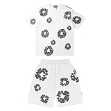 Herren DT T-Shirt und Shorts Set 2 Teiliges Herren Trainingsanzug Jogginganzug,Y2K Hip Hop Kurzarm T-Shirts und Hose, Unisex 2-Teilig Sommer Outfit Sportanzug, Denim T Jogginganzug Männer mit Blumen