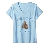 Damen Christmas Tree Crew Weihnachtsbaum für die ganze Familie schneiden zu Weihnachten T-Shirt mit V-Ausschnitt