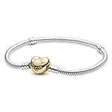 PANDORA Moments Schlangen-Gliederarmband mit Herz-Verschluss aus Sterling-Silber und vergoldeter Metalllegierung, kompatibel mit Charms und Anhängern aus der Moments Kollektion, Größe: 18cm