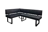 byLIVING Eckbank Vancouver/Vintage Mikrofaser anthrazit/Metall Gestell schwarz pulverbeschichtet/Taschenfederkern/Langer Schenkel rechts/Küchenbank/Sitzbank / 125 x 181,5, H 86 cm