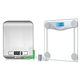 Etekcity Küchenwaage Edelstahl 5kg, LCD-Display mit Beleuchtung, hohe Präzision auf bis zu 1g + Etekcity Personenwaage 180kg Glas, Genauigkeit von 0,1 kg, LCD-Display