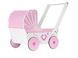 Mamabrum Holzpuppenwagen & Lauflernwagen Set, Retro Kinderwagen mit Anti-Rutsch-Rädern, Holz Walker für Mädchen - Rosa Puppenwagen, 47 x 26,5 x 40 cm (2 Funktionen)
