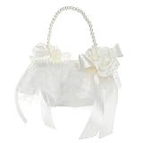 weißer Spitze Blumenkorb Blumenmädchen Korb Hochzeitskorb Braut Blumenkorb Satin Blumenkörbe Vintage Weiß Hochzeit Körbe Handheld Blumenkinderkörbchen Hochzeit Dekor Geschenkkorb für Hochzeit