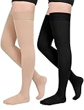 20-30 mmHg Medizinische Kompressionsstrümpfe Damen Herren, Klasse 2 Oberschenkel Lang Stützstrümpfe, Geschlossene Zehe Kompressionssocken mit Silikonband für Krampfadern, Ödeme, Flug