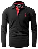 GLESTORE Poloshirts für Herren Langarm Männer Poloshirt Mit Kragen Polo Hemd Langarmshirt Schwarz XXL