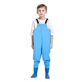 Wathose Kinder Wasserdicht Mit Stiefel Outdoor wasserdichte Atmungsaktive Matschhose Regenhosen Regenlatzhose Dünne Regenoverall Mit Fußschlaufen Wiederverwendbar Outdoor Regenbekleidung Blau 28