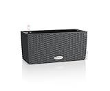 LECHUZA-Pflanzgefäß BALCONERA Cottage 40 Granit, Balkonkasten mit Bewässerungssystem, Wasserstandsanzeiger und Pflanzeinsatz, Flechtoptik, 40 x 19 x 19 cm, 15471