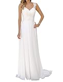 JAEDEN Brautkleid Lang Damen Hochzeitskleider Strand Spitze Chiffon V-Ausschnitt A Linie Weiß EUR34