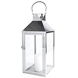 Mojawo XXL Luxus Gartenlaterne aus rostfreier Edelstahl Windlicht Laterne Glas H54 cm Silber