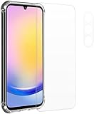 Stoßfest Durchsichtige Hülle Geeignet für Samsung Galaxy A25 + 9H Tempered Glass Screen Protector + Camera Protector Transparent | 360° Schutzset