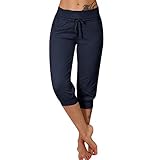 KBOPLEMQ 3/4 Capris Jogginghose Damen Bequeme Sommer Hose Frauen Freizeit Leichte Sweathose Elastische Taille Sporthose mit Taschen Laufhosen Löwenzahn Muster Freizeithosen Slim Fit Yogahose