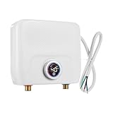 HOARLICN Elektrisch Instant Durchlauferhitzer, Küche Klein Warmwasserbereiter Mini Durchlauferhitzer mit Led-Anzeige und Halterung für Die Fernbedienung 220V 6500W Temperaturbereich 30~55℃