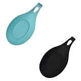Silikon-Suppenlöffel-Pad, leicht zu reinigen, Geschirr-Pad, Löffel-Pad, schwarz, seeblau, zweiteiliges Set Backpapier Wiederverwendbar (Black, One Size)