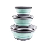 Razatik Faltschüssel mit deckel, 3Pcs Camping Faltbare Schüssel Tragbare salatschüssel Frischhalteboxen Runden Frischhaltedose für Camping Wandern Küche Schule im Freien (Grün)