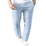 Leinenhose Herren Lang Sommer, Leinen Hosen Herren, Chino Mit Kordelzug Leichte Sommerhose Herren Freizeithose Lang Stoffhose Weit Linen Pants Luftige Einfarbig Casual Leinenhosen Für Herren