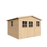 Holz Gartenschuppen - Abstellkammer mit Fenstern - H226x316x324 cm/9 m² Naturholz-Shiplap-Schuppen - Gartenwerkstatt - Fahrrad- Geräteschuppen TIMBELA M335