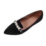 ZZHZGZ Damen Klassische Ballerina Bequeme Flache Schuhe Zum Kleid Ballerina Schuhe Damen Spitzer Zehe Flache Bootsschuh Flachem Boden Lederschuhe für Damen Freizeitschuhe T-Schwarz 42