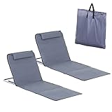 Outsunny Strandmatte, 2er Set Faltbare Strandmatratze, 5-stufige Höhenverstellbare Strandliege mit Tragetasche, Stahl, Grau, 134 x 48 x 33-43 cm