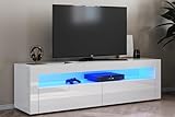 SONNI TV Board Fernsehtisch Lowboard mit LED-Beleuchtung(12 Farben können eingestellt Werden) 155x40cm Weiß Hochglanz TV Schrank Fernsehschrank GTV001W