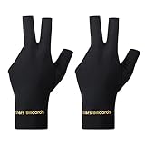 Tokaneit Atmungsaktive Billardhandschuhe, Snooker-Billardhandschuhe, Offene DREI-Finger-Billardhandschuhe, Geeignet für Poolspiele, Snooker, Carrom-Spiele 2 Stücke Schwarz