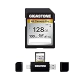 Gigastone 128 GB SD-Karte mit USB-Typ-C-Kartenleser, V30, SDXC-Speicherkarte, High-Speed, 4K, Ultra-HD, UHD-Video, kompatibel mit Canon, Nikon, Sony, Panasonic, Digitalkamera, mit 1 Mini-Hülle