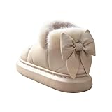 Generisch Warme Winterstiefel mit Satinschleife, gestrickten Innensohlen, Dicke Winterstiefel für draußen, Bequeme Stiefel mit Absatz (White, 36)