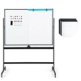 COSTWAY Doppelseitiges mobiles Whiteboard, 120 x 90 cm, Trocken abwischbares magnetisches Whiteboard mit Gittermuster, Rollen, Ständer und Stiftablage, inkl. Zubehör für Büro, Zuhause (Schwarz)