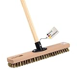 BawiTec Großraumschrubber 40cm Breit mit Stiel 140cm Lang Bodenschrubber Scheuerbürste mit Holzstiel Harte UnionMix-Naturborsten Kunststoff-Stielhalter Verschraubt