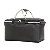 Kühltasche Einkaufskorb Picknickkorb Faltbarer Große isolierte Kühlkorb Lunchtasche Thermo Tasche für Büro Camping Picknick Reisen Wasserdichter (Black)