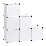 WOLTU Garderobenschrank DIY Kleiderschrank Regalsystem Steckregal Aufbewahrung Lagerregal Bücherregal mit Tür, 6 Fächer, Kunststoff, 96x30x96cm(BxTxH), Weiß