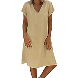 Sommerkleid sexy Sommerkleid Damen Loose Midikleid Leinen Freizeitkleider Lässig Elegant Leinenkleid Luftig Einfarbiges Kleider Bequem Leichte Partykleid Solide