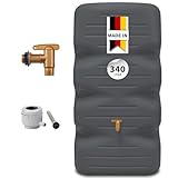 GARANTIA CUBUS Regentonne Komplett-Set 340 Liter Graphite Grey – Kompakter Regenwassertank mit Auslaufhahn + Fallrohranschluss – Platzsparender Gartentank/Wassertonne für Garten & Terrasse