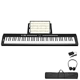 LALAHO E-Piano 88 Tasten Halbgewichteten, Klavier Digital Piano für Anfänger, Full Size Keyboard Piano mit Doppelrohr-X-Ständer, Sustain-Pedal, Notenständer, Kopfhörer, Bluetooth MIDI, Schwarz