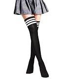 PROPOG Overknees Strümpfe Damen, Schwarz Kniestrümpfe Fußball Sport Socken Strümpfe Kniestrümpfe Cosplay Warme Lange Socken College Cheerleader Kostüm Damen Mädchen