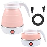 Faltbarer Wasserkessel, 600 ml Camping Faltbarer Wasserkessel, Elektrischer Silikon Wasserkocher mit Edelstahlboden, Tragbares Mini Reisewasserkocher für Camping, Reisen, Urlaub (Rosa)