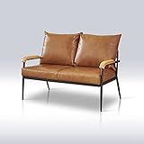 TUKAILAi 2-Sitzer-Sofa, Kunstleder, weiches Loungesofa, Loveseat mit massiver Holzarmlehne und Metallrahmen, Couches für Wohnzimmer, Schlafzimmer, Büro, Empfang, Hellbraun